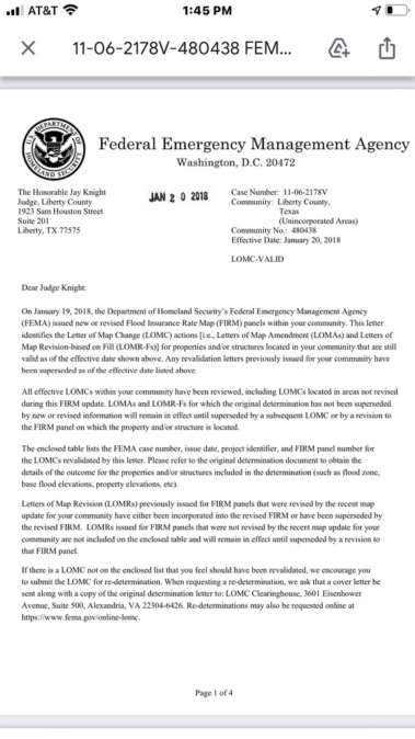 FEMA to Liberty County Judge Jay Knight