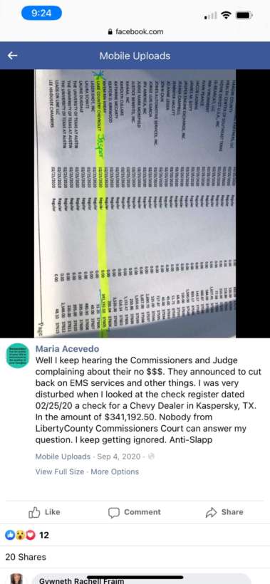 Payment to Chevy Dealer - No Explanation from Judge or Comissioner After EMS Services Cut