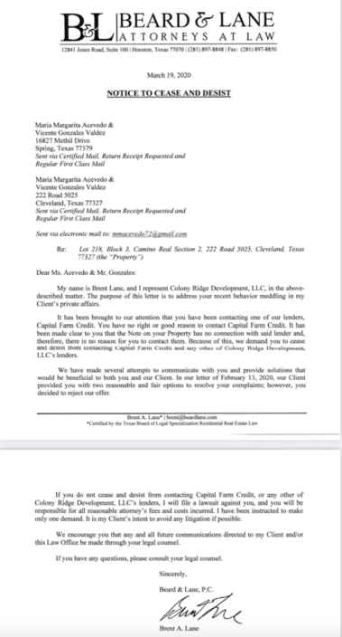 Terrenos Houston Lawsuit