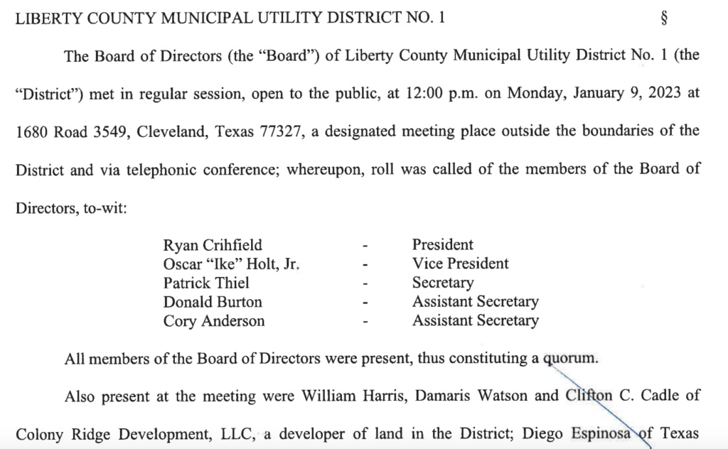 Ryan Crihfield President of Liberty County Munincipal Utility District No. 1